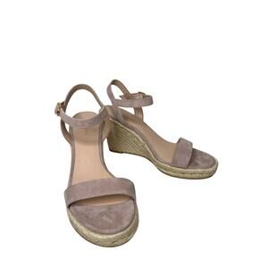 Stuart Weitzman Nude Suede Teddi Espadrille Wedge Sandal Womens 9.5 US